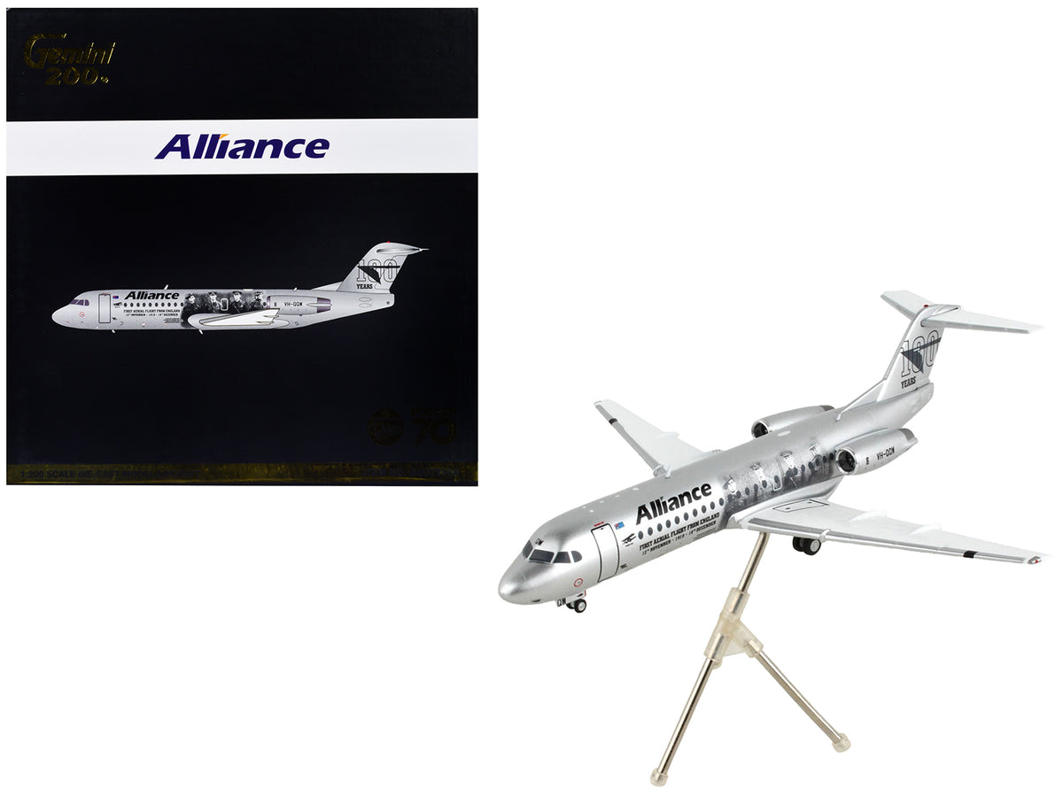 Fokker F70 Commercial Aircraft "Alliance Airlines - 100 Years First Flight from England" Silver Metallic "Gemini 200" Series 1/200 Diecast Model Airplane