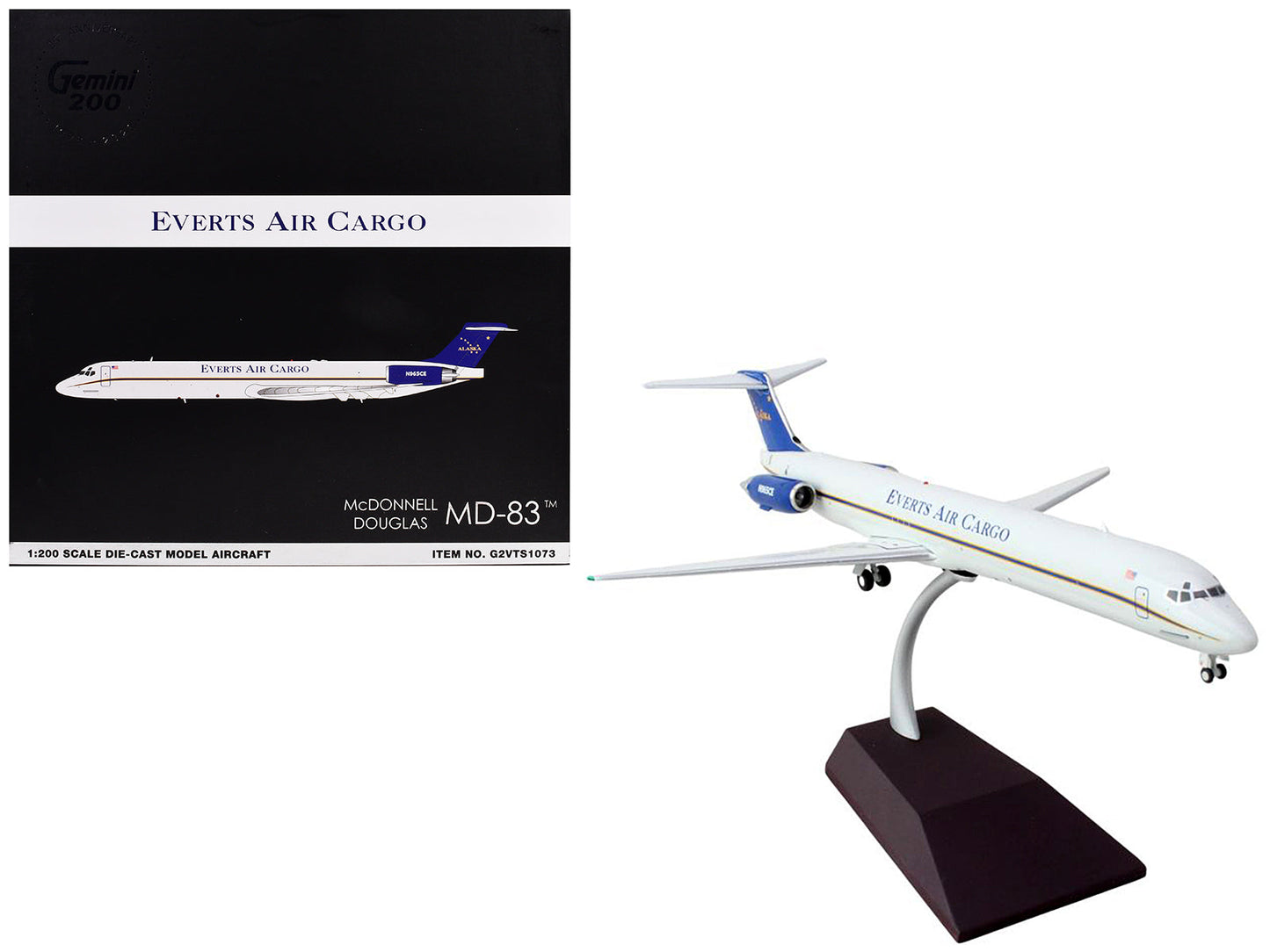 McDonnell Douglas MD-88 Commercial Aircraft "Everts Air Cargo" (N965CE) White with Blue Tail "Gemini 200" Series 1/200 Diecast Model Airplane