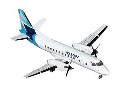 Saab 340B Commercial Aircraft "WestJet" (C-GOIA) White with Blue Stripes and Tail "Gemini 200" Series 1/200 Diecast Model Airplane