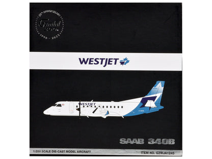 Saab 340B Commercial Aircraft "WestJet" (C-GOIA) White with Blue Stripes and Tail "Gemini 200" Series 1/200 Diecast Model Airplane
