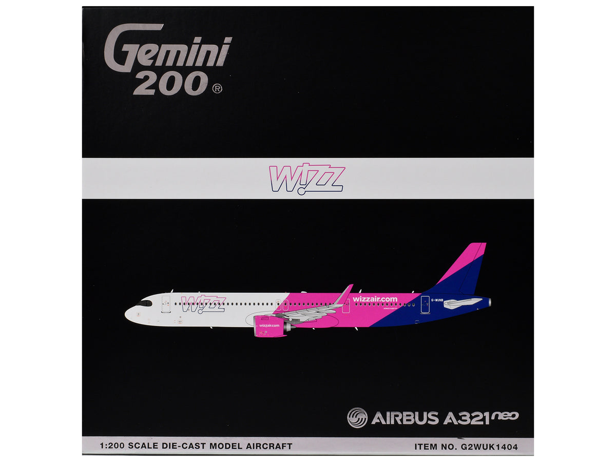 Airbus A321neo Commercial Aircraft "Wizz Air" (G-WUNB) White and Pink with Purple Tail "Gemini 200" Series 1/200 Diecast Model