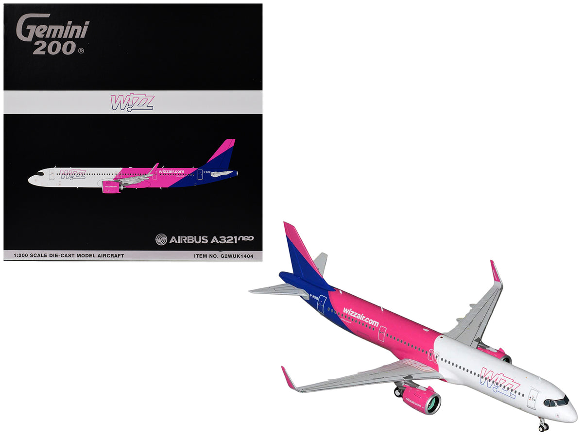 Airbus A321neo Commercial Aircraft "Wizz Air" (G-WUNB) White and Pink with Purple Tail "Gemini 200" Series 1/200 Diecast Model