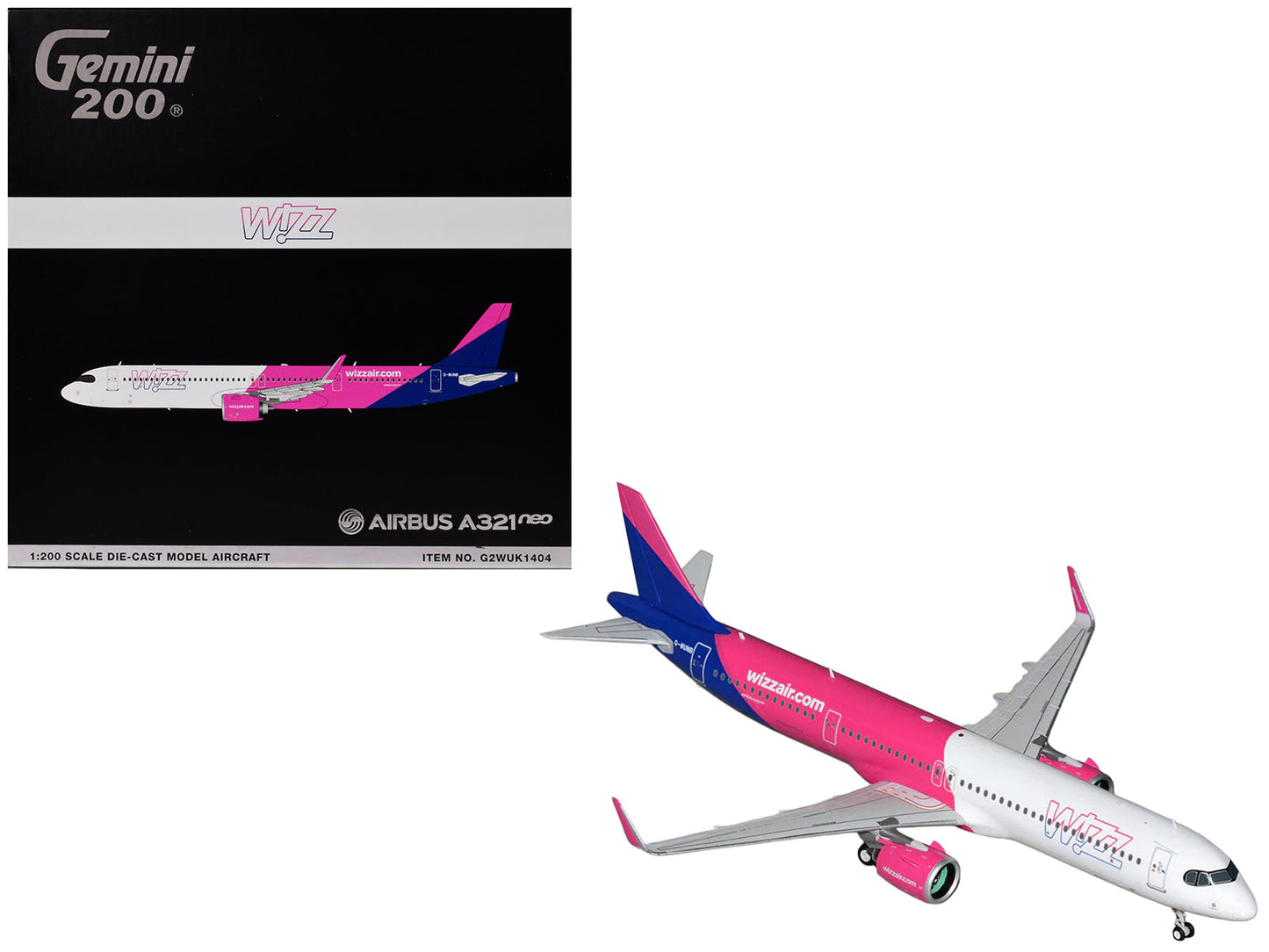 Airbus A321neo Commercial Aircraft "Wizz Air" (G-WUNB) White and Pink with Purple Tail "Gemini 200" Series 1/200 Diecast Model