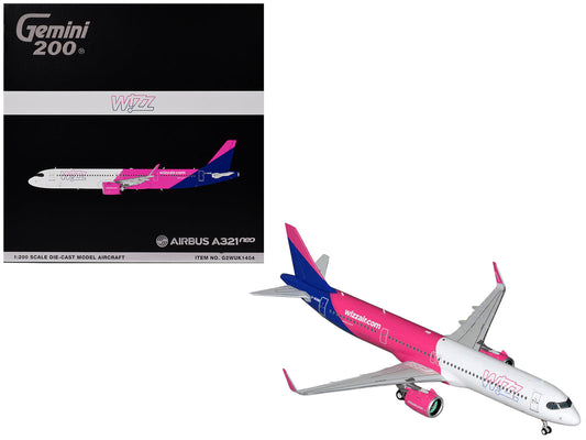 Airbus A321neo Commercial Aircraft "Wizz Air" (G-WUNB) White and Pink with Purple Tail "Gemini 200" Series 1/200 Diecast Model