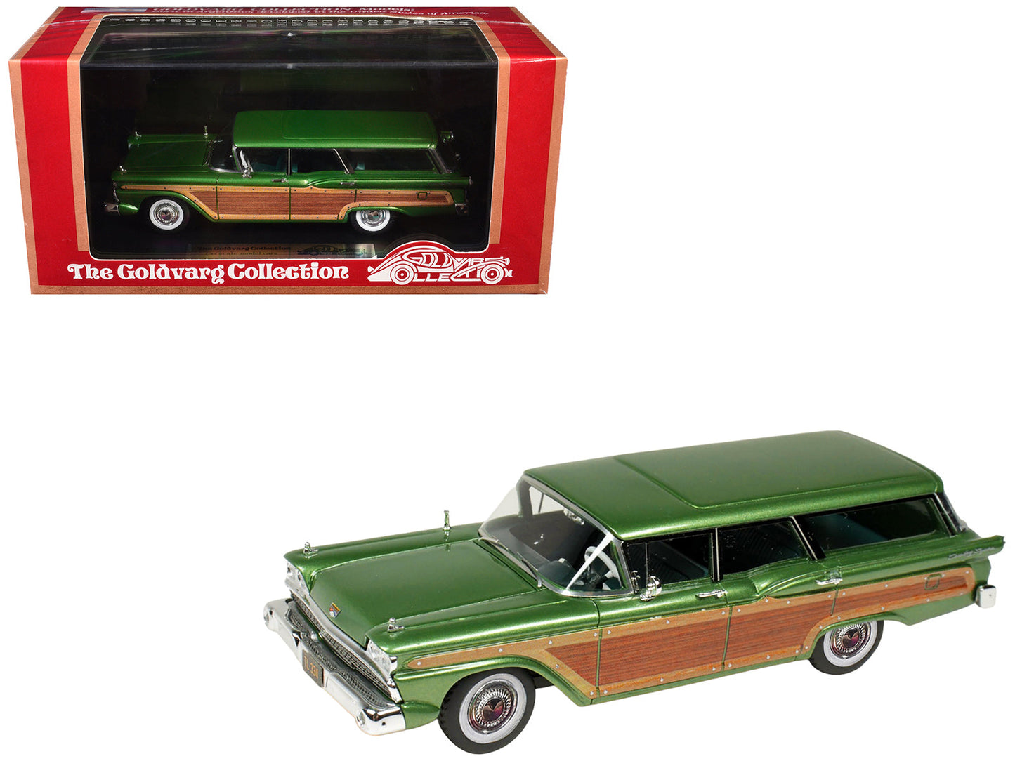 1959 Ford Country Squire Sherwood Green Metallic with Woodgrain Sides and Green Interior Limited Edition to 200 pieces Worldwide 1/43 Model Car