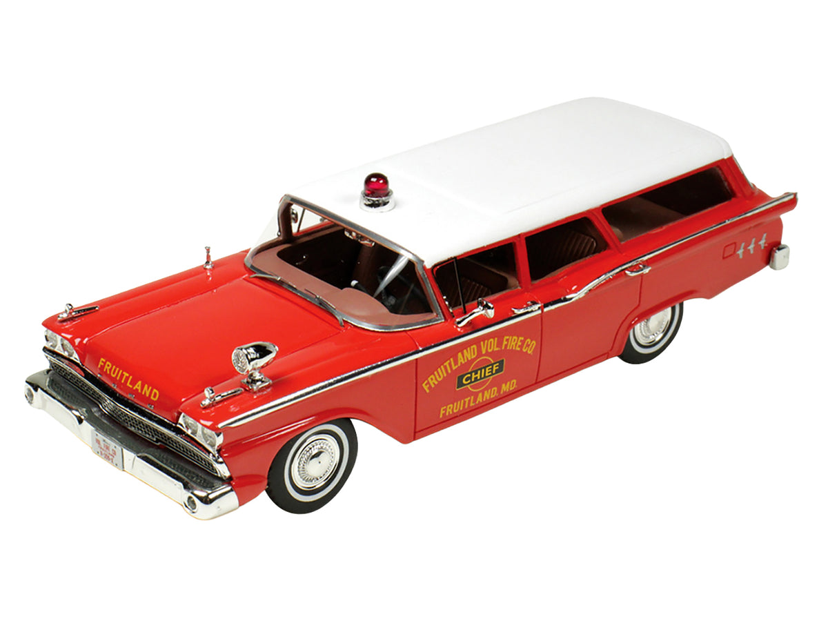 1959 Ford Country Squire "Fruitland MD Fire Chief" Red with White Top Limited Edition to 200 pieces Worldwide 1/43 Model Car