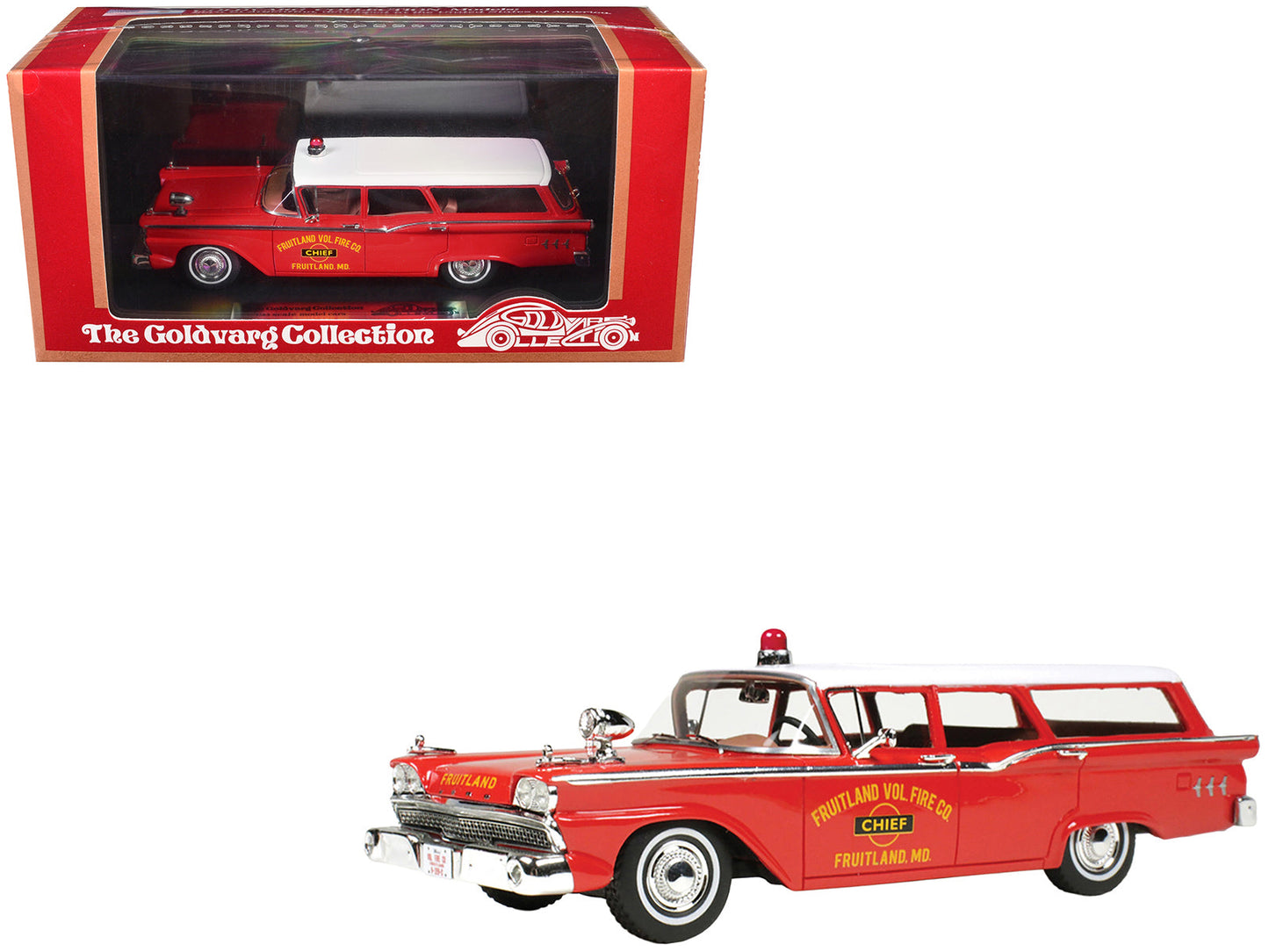 1959 Ford Country Squire "Fruitland MD Fire Chief" Red with White Top Limited Edition to 200 pieces Worldwide 1/43 Model Car