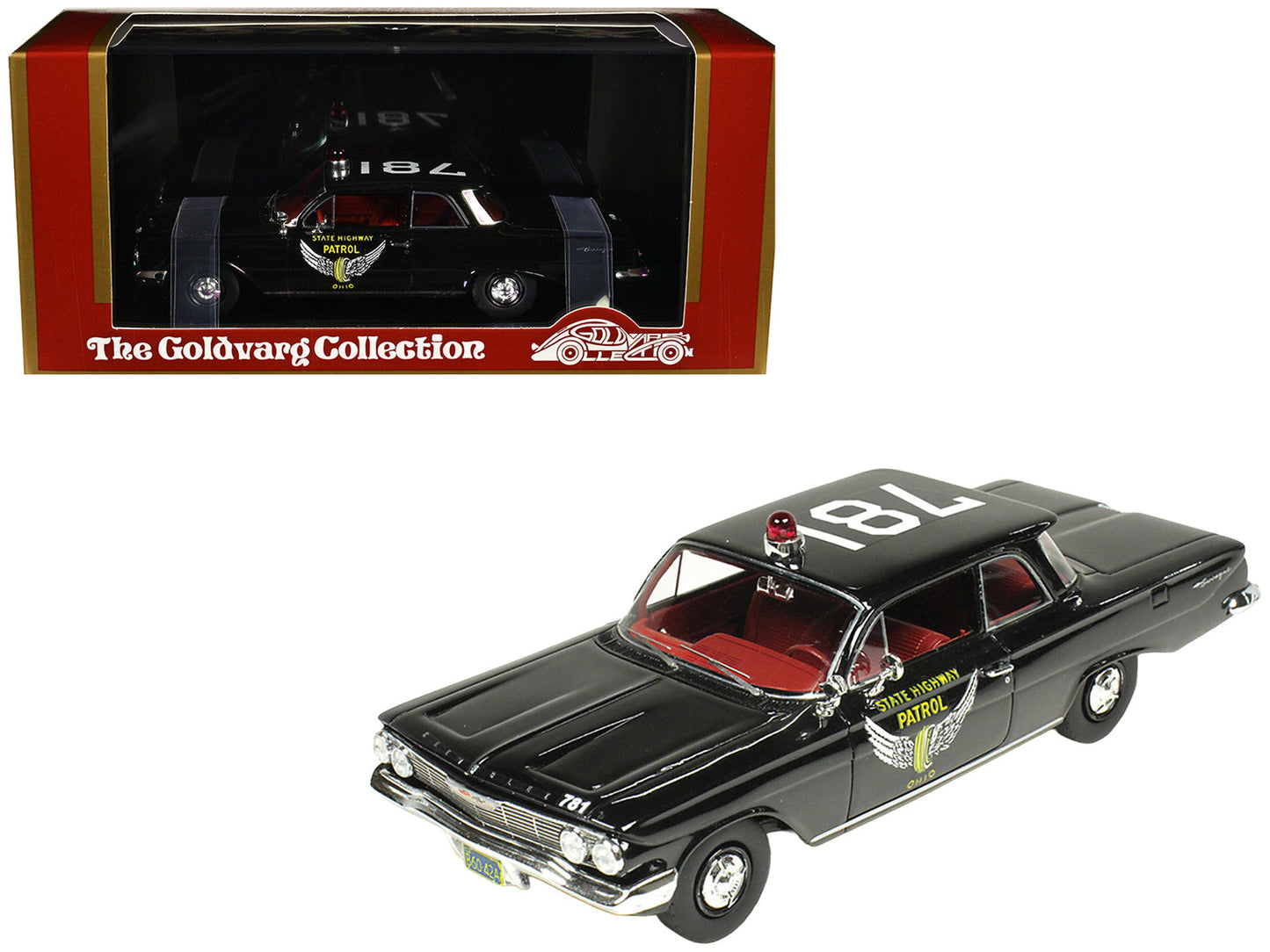 1961 Chevrolet Biscayne "Ohio State Highway Patrol" Black with Red Interior Limited Edition to 150 pieces Worldwide 1/43 Model Car