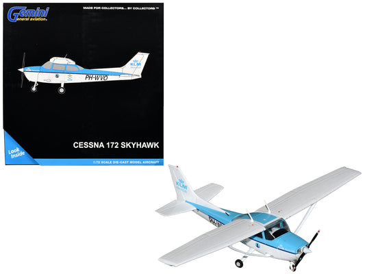 Cessna 172 Skyhawk Aircraft "KLM Aeroclub" (PH-WVO) Light Blue and White "Gemini General Aviation" Series 1/72 Diecast Model Airplane