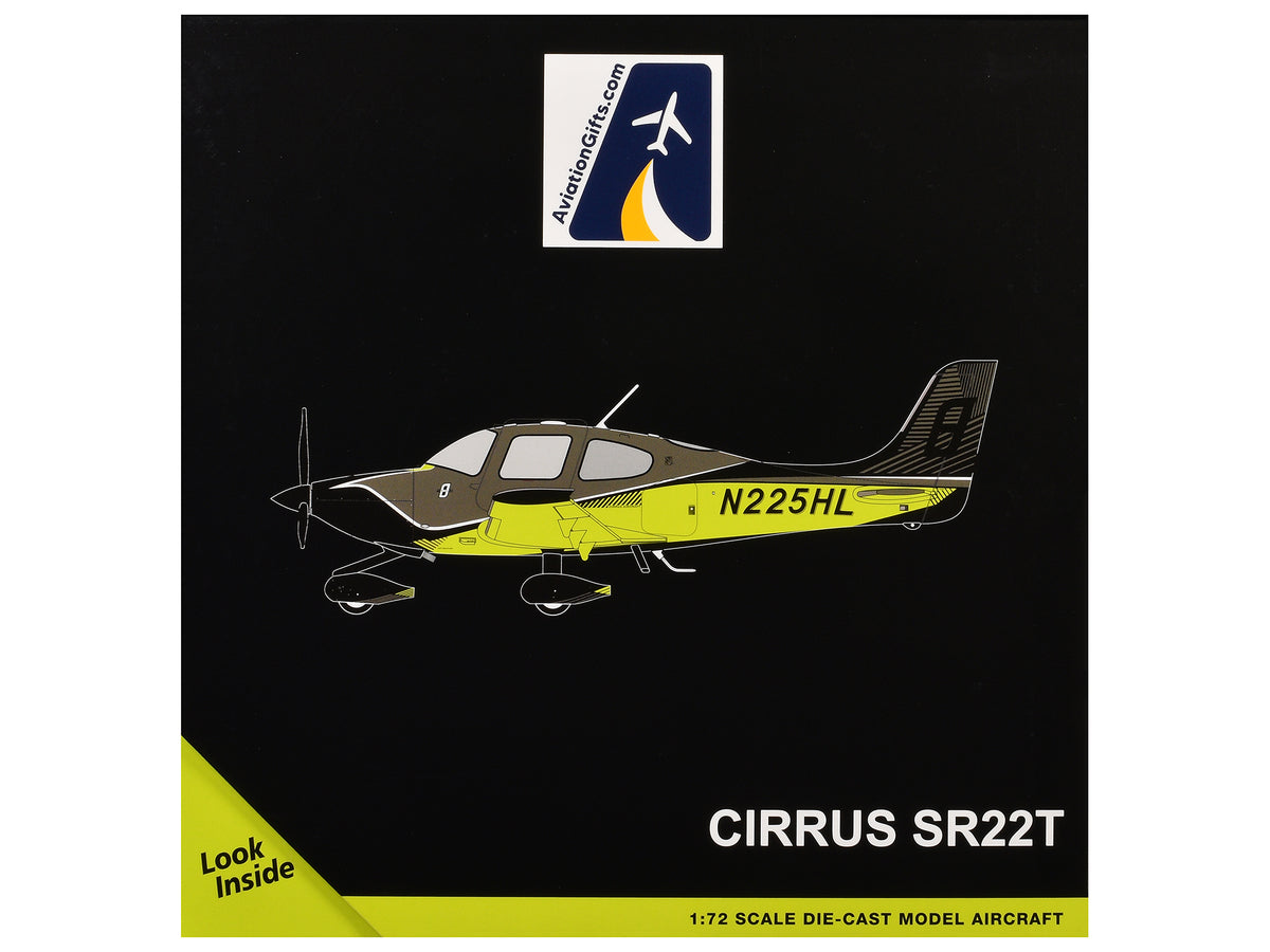 Cirrus SR22T Composite Aircraft (N225HL) Black and Neon Green "Gemini General Aviation" Series 1/72 Diecast Model