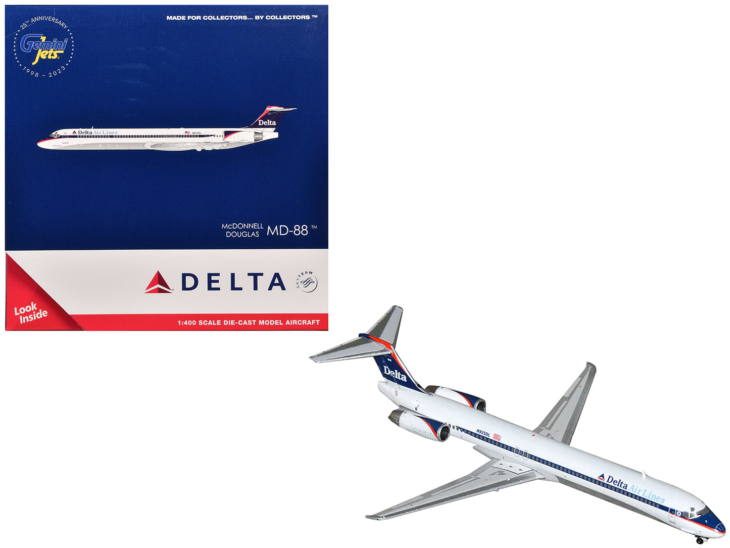 McDonnell Douglas MD-88 Commercial Aircraft "Delta Air Lines" (N925DL) White with Blue and Red Graphics 1/400 Diecast Model Airplane