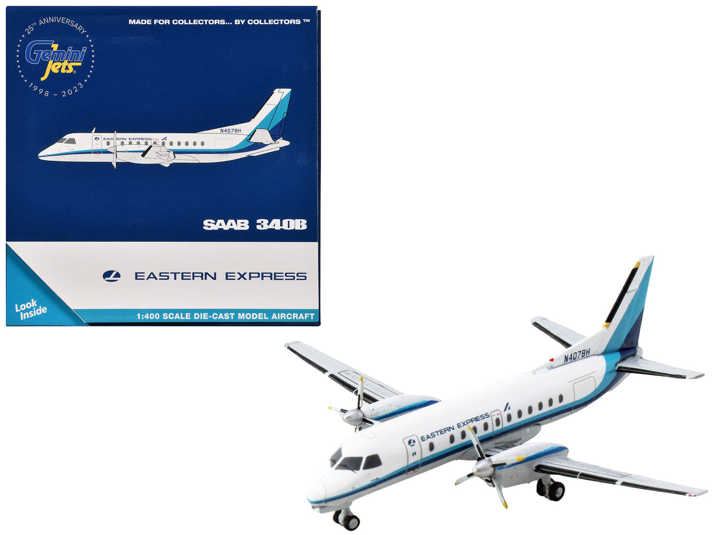 Saab 340B Commercial Aircraft "Eastern Express" (N407BH) White with Blue Stripes 1/400 Diecast Model Airplane
