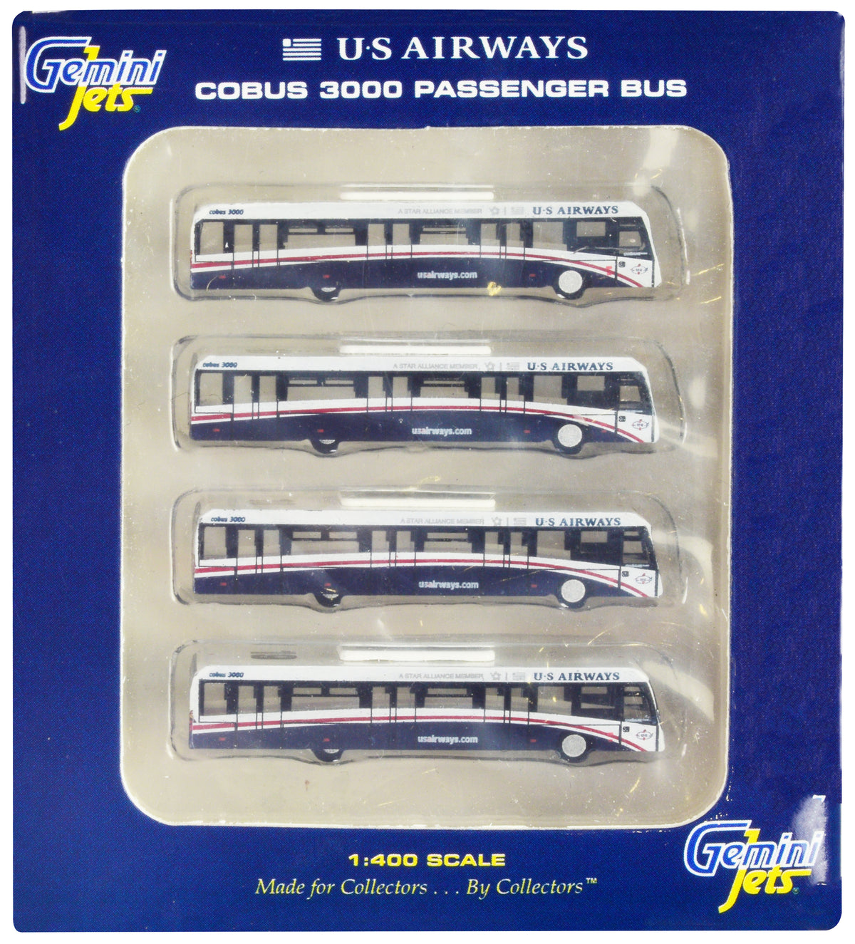 Cobus 3000 Passenger Bus White and Blue "US Airways Shuttle Bus" 4 Piece Set 1/400 Diecast Models