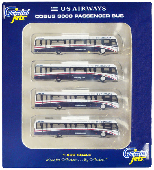 Cobus 3000 Passenger Bus White and Blue "US Airways Shuttle Bus" 4 Piece Set 1/400 Diecast Models