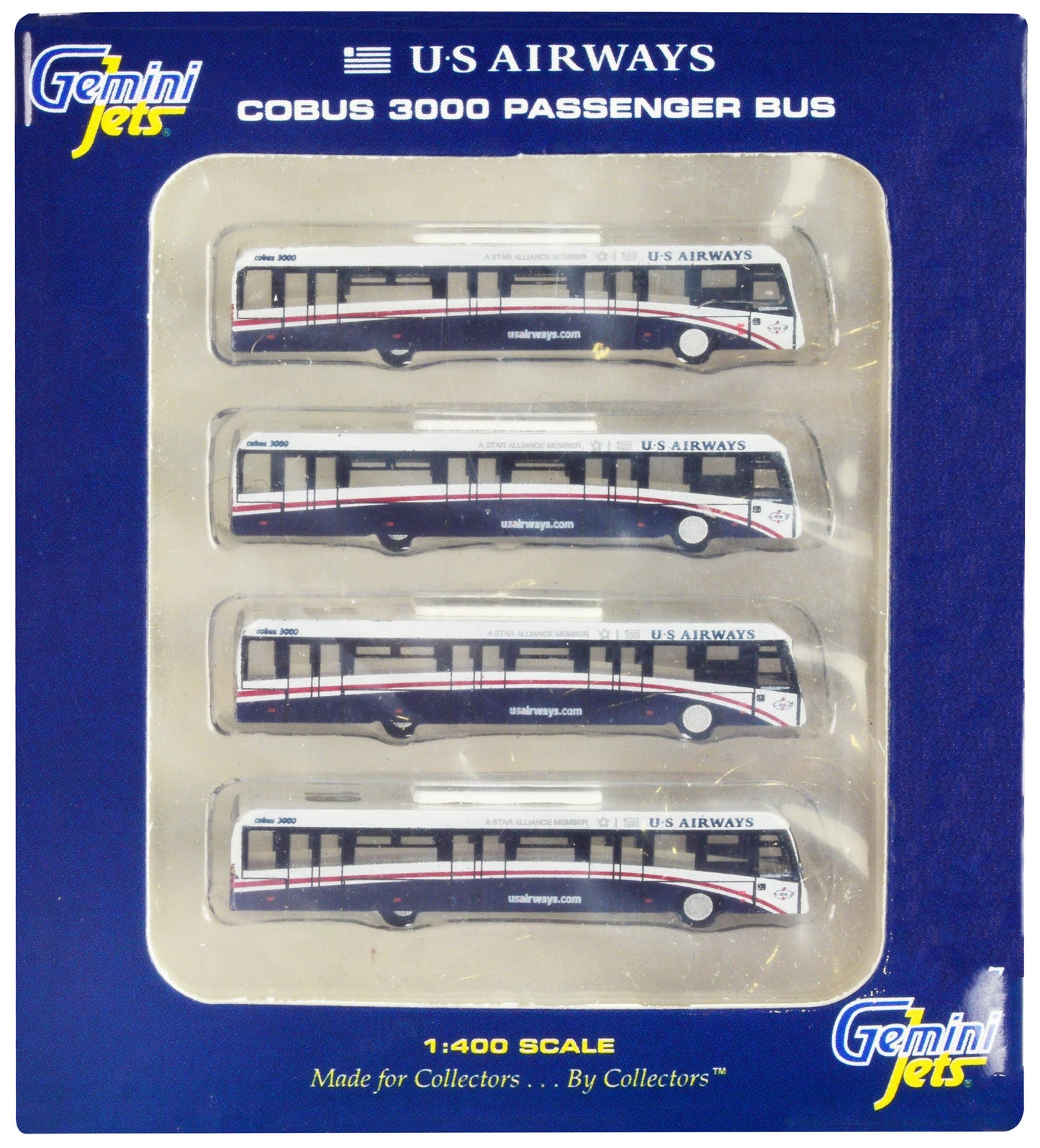 Cobus 3000 Passenger Bus White and Blue "US Airways Shuttle Bus" 4 Piece Set 1/400 Diecast Models