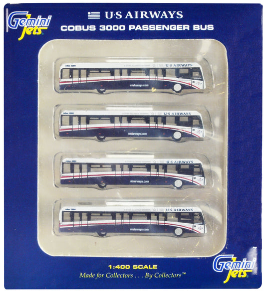 Cobus 3000 Passenger Bus White and Blue "US Airways Shuttle Bus" 4 Piece Set 1/400 Diecast Models