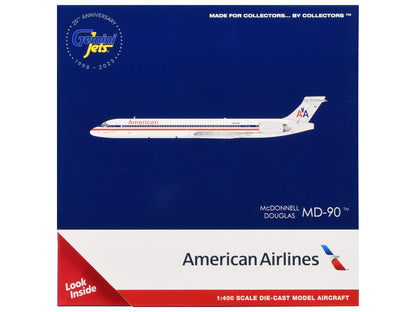McDonnell Douglas MD-90 Commercial Aircraft "American Airlines" (N904RA) White with Blue and Red Stripes 1/400 Diecast Model Airplane