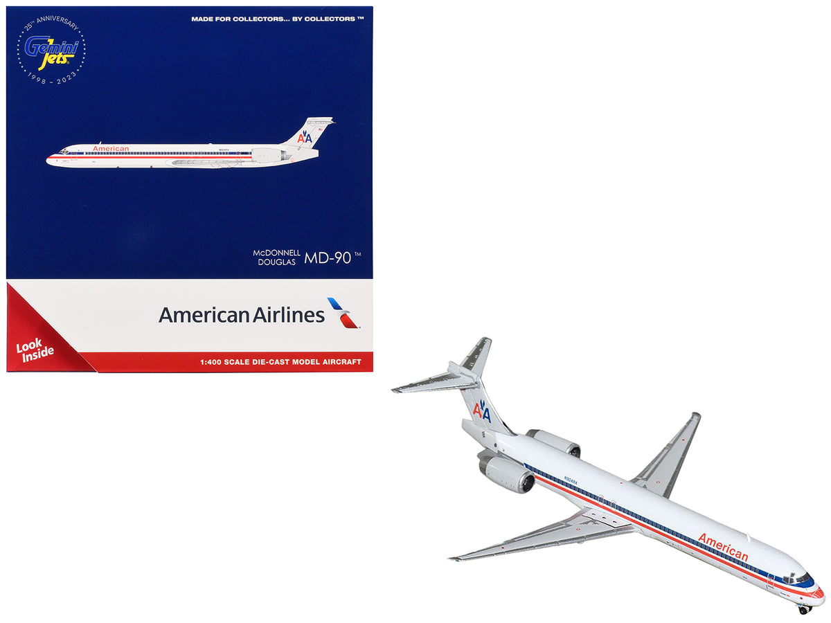 McDonnell Douglas MD-90 Commercial Aircraft "American Airlines" (N904RA) White with Blue and Red Stripes 1/400 Diecast Model Airplane