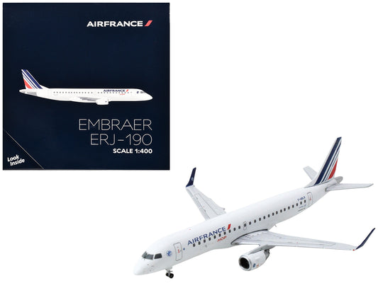 Embraer ERJ-190 Commercial Aircraft "Air France Hop" (F-HBLR) White with Striped Tail 1/400 Diecast Model Airplane