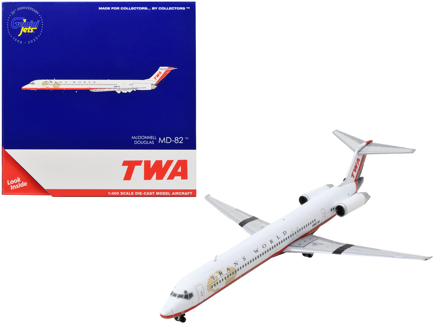 McDonnell Douglas MD-82 Commercial Aircraft "Trans World Airlines" White with Red Stripes 1/400 Diecast Model Airplane