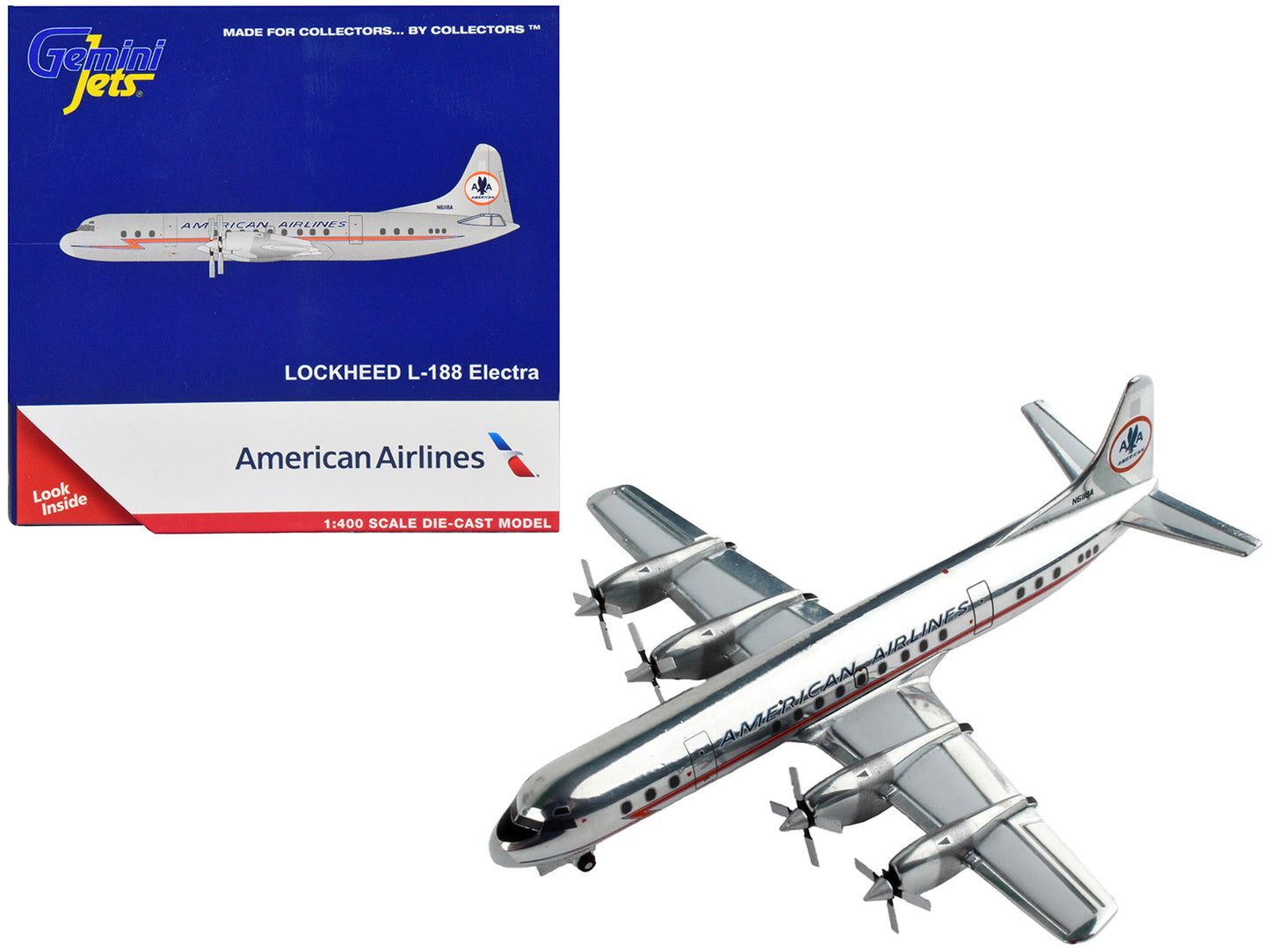 Lockheed L-188 Electra Commercial Aircraft "American Airlines" Silver with Red Stripes 1/400 Diecast Model Airplane