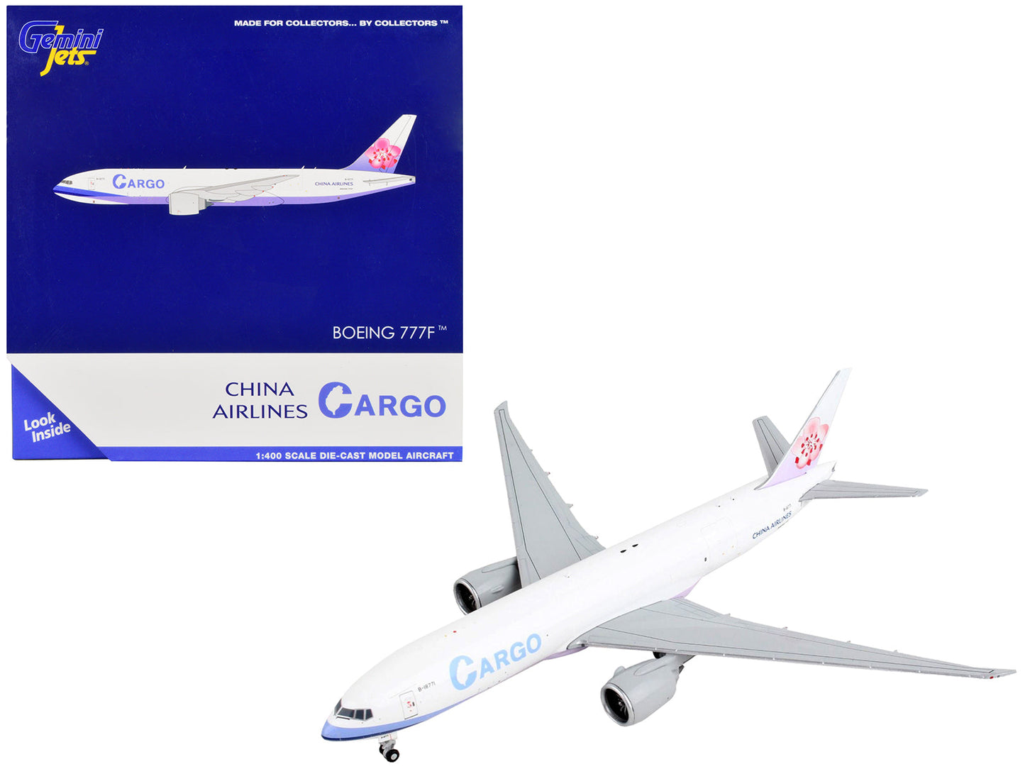 Boeing 777F Commercial Aircraft "China Airlines Cargo" White with Purple Stripes and Tail 1/400 Diecast Model Airplane
