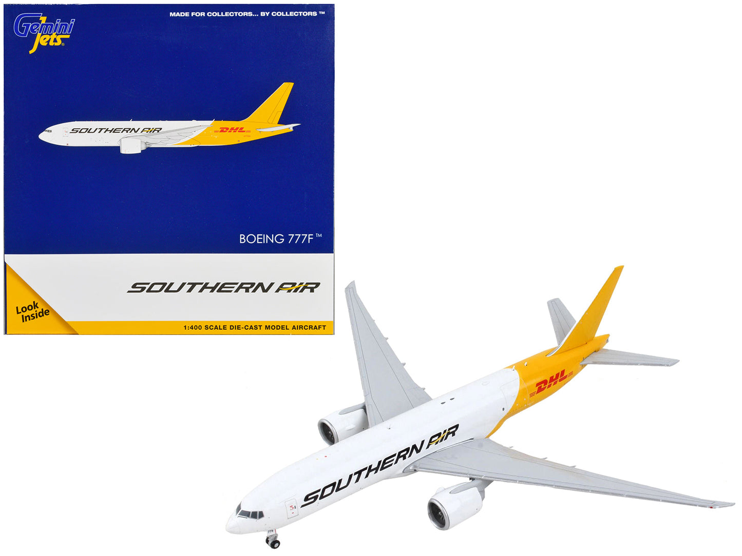 Boeing 777F Commercial Aircraft "Southern Air - DHL" White and Yellow 1/400 Diecast Model Airplane