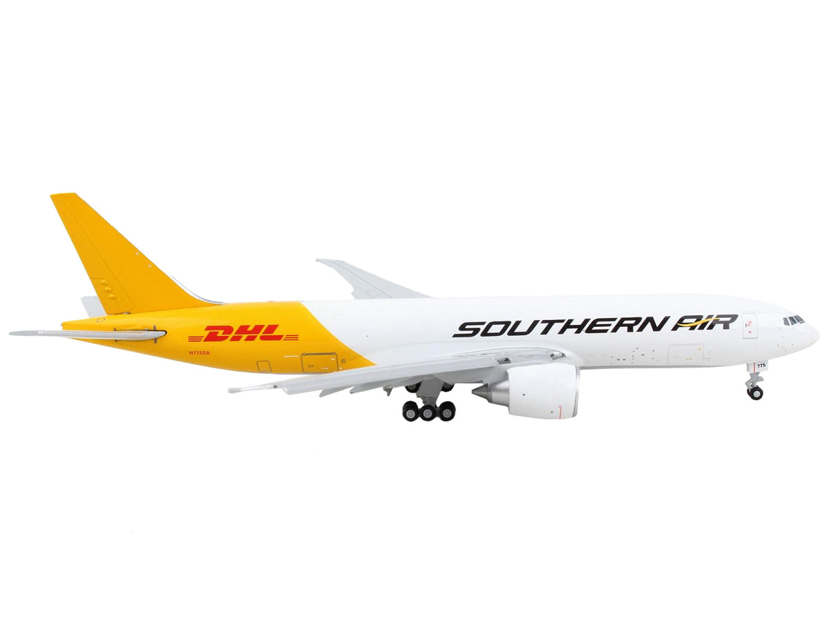 Boeing 777F Commercial Aircraft with Flaps Down "Southern Air - DHL" White and Yellow 1/400 Diecast Model Airplane