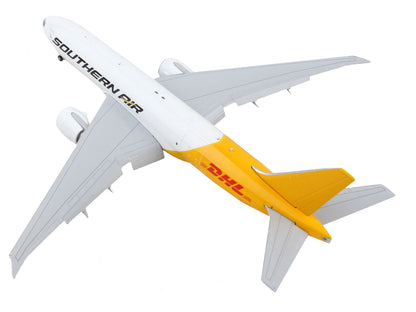 Boeing 777F Commercial Aircraft with Flaps Down "Southern Air - DHL" White and Yellow 1/400 Diecast Model Airplane