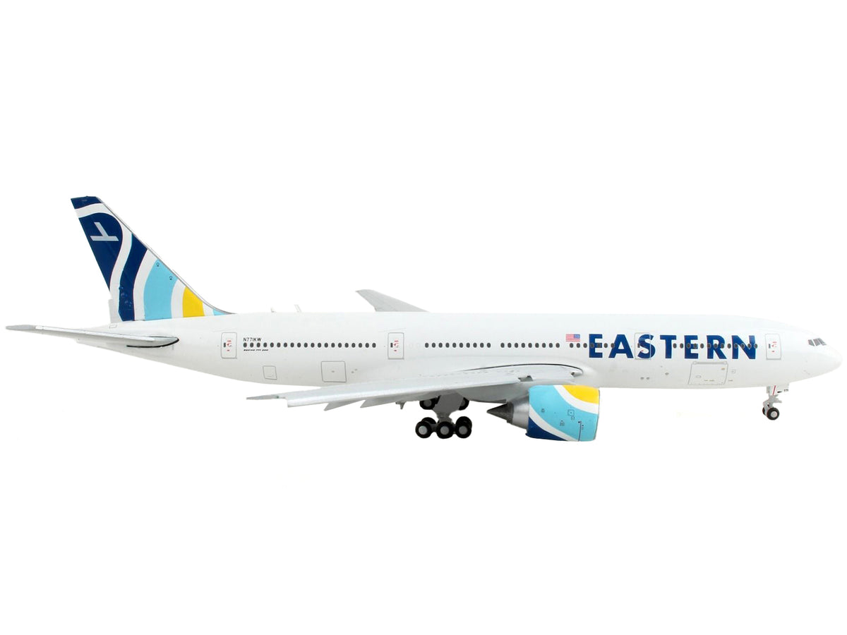 Boeing 777-200ER Commercial Aircraft with Flaps Down "Eastern Air Lines" White with Striped Tail 1/400 Diecast Model Airplane