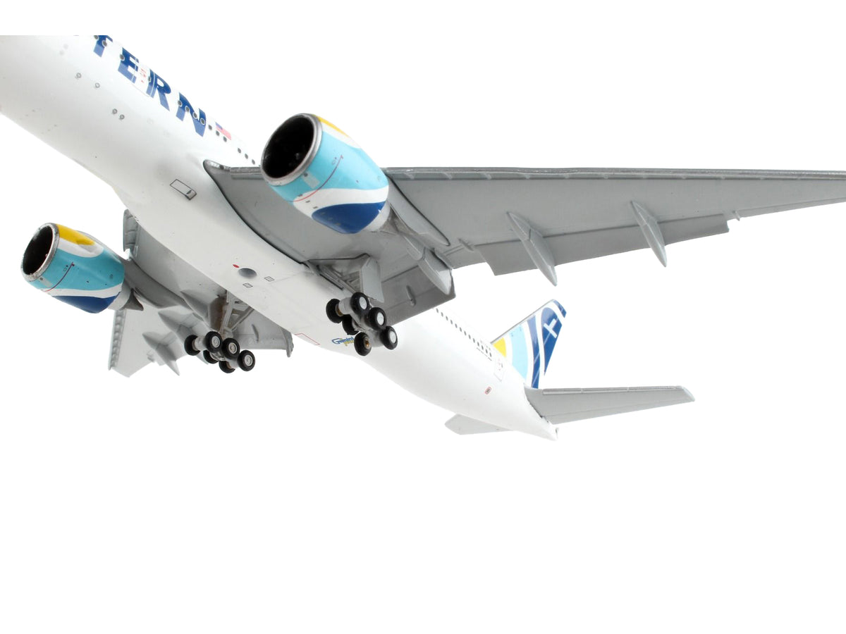 Boeing 777-200ER Commercial Aircraft with Flaps Down "Eastern Air Lines" White with Striped Tail 1/400 Diecast Model Airplane