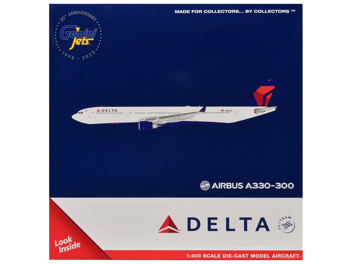 Airbus A330-300 Commercial Aircraft "Delta Air Lines" (N829NW) White with Blue and Red Tail 1/400 Diecast Model Airplane
