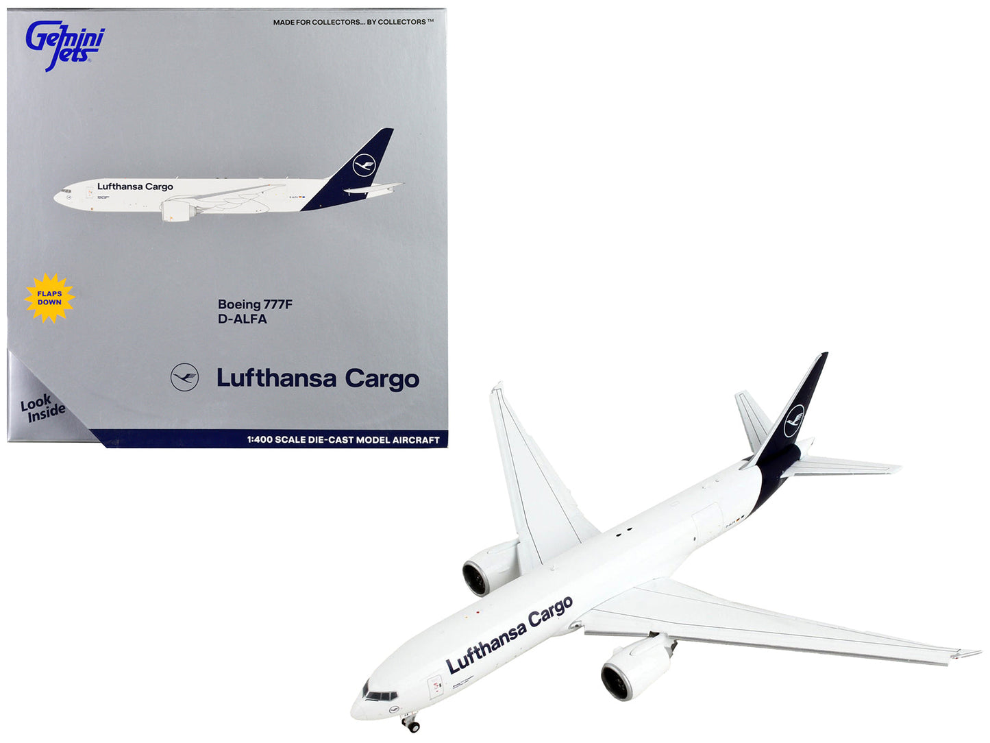 Boeing 777F Commercial Aircraft with Flaps Down "Lufthansa Cargo" White with Dark Blue Tail 1/400 Diecast Model Airplane