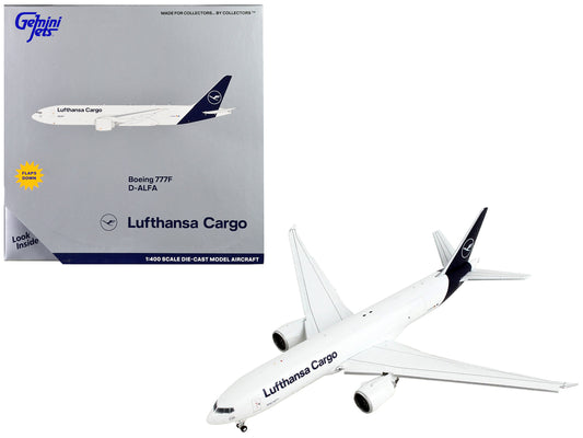 Boeing 777F Commercial Aircraft with Flaps Down "Lufthansa Cargo" White with Dark Blue Tail 1/400 Diecast Model Airplane