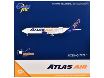 Boeing 777-200LRF Commercial Aircraft "Atlas Air" (N703GT) White with Blue Tail "Interactive Series" 1/400 Diecast Model Airplane