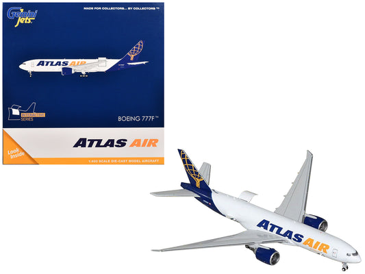 Boeing 777-200LRF Commercial Aircraft "Atlas Air" (N703GT) White with Blue Tail "Interactive Series" 1/400 Diecast Model Airplane