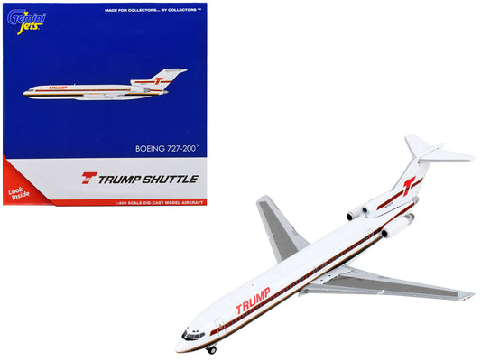 Boeing 727-200 Commercial Aircraft "Trump Shuttle" White with Red Stripes 1/400 Diecast Model Airplane