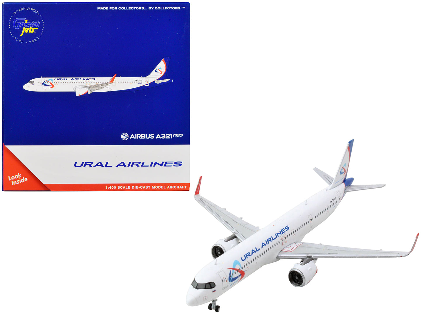 Airbus A321neo Commercial Aircraft "Ural Airlines" White with Blue Tail 1/400 Diecast Model Airplane