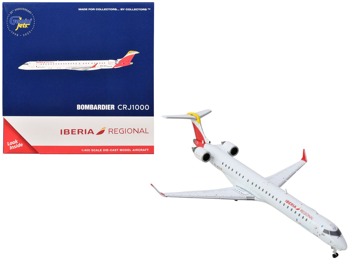 Bombardier CRJ1000 Commercial Aircraft "Iberia Regional" (EC-MVZ) White with Red Tail 1/400 Diecast Model Airplane