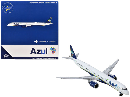 Embraer E195-E2 Commercial Aircraft "Azul Brazilian Airlines" (PS-AEH) White with Blue Tail 1/400 Diecast Model Airplane