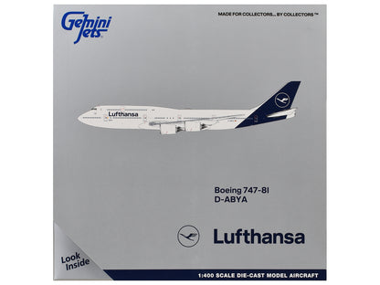Boeing 747-8I Commercial Aircraft "Lufthansa" (D-ABYA) White with Dark Blue Tail 1/400 Diecast Model GeminiJets