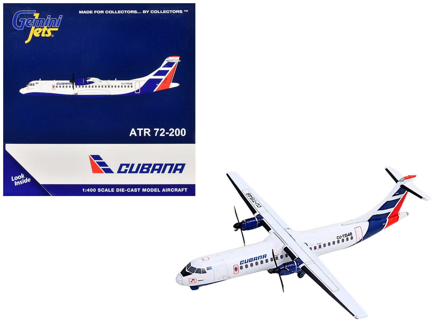 ATR 72-200 Commercial Aircraft "Cubana Airlines" (CU-T1548) White with Red and Blue Stripes 1/400 Diecast Model Airplane
