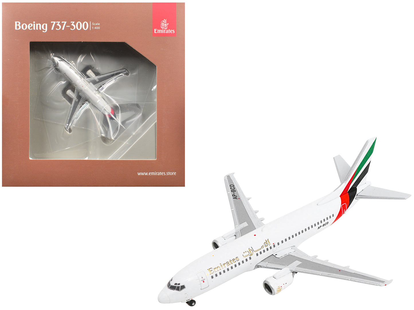 Boeing 737-300 Commercial Aircraft "Emirates Airlines" (AP-BCD) White with Striped Tail 1/400 Diecast Model