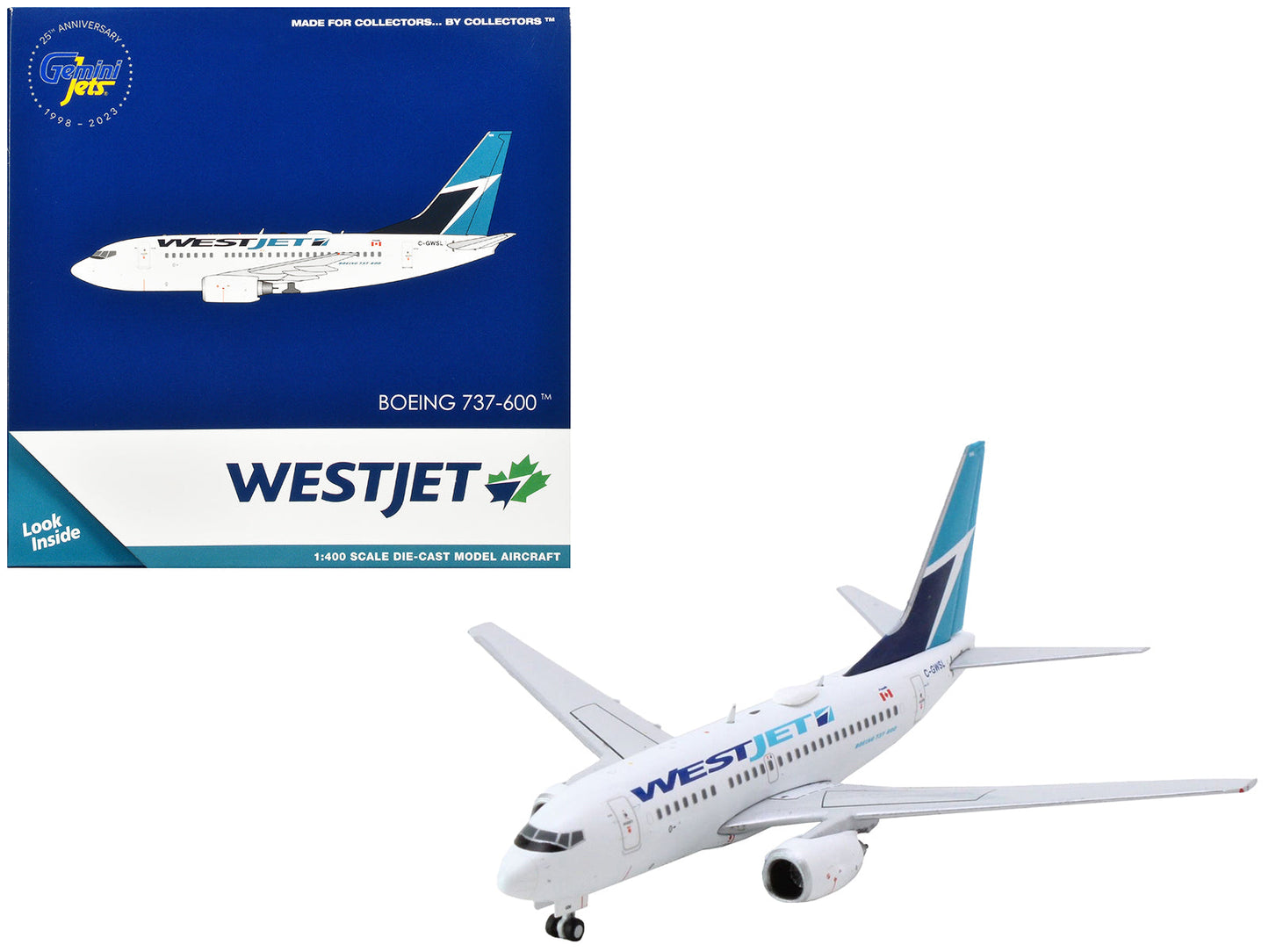 Boeing 737-600 Commercial Aircraft "Westjet Airlines" (C-GWSL) White with Blue Tail 1/400 Diecast Model Airplane