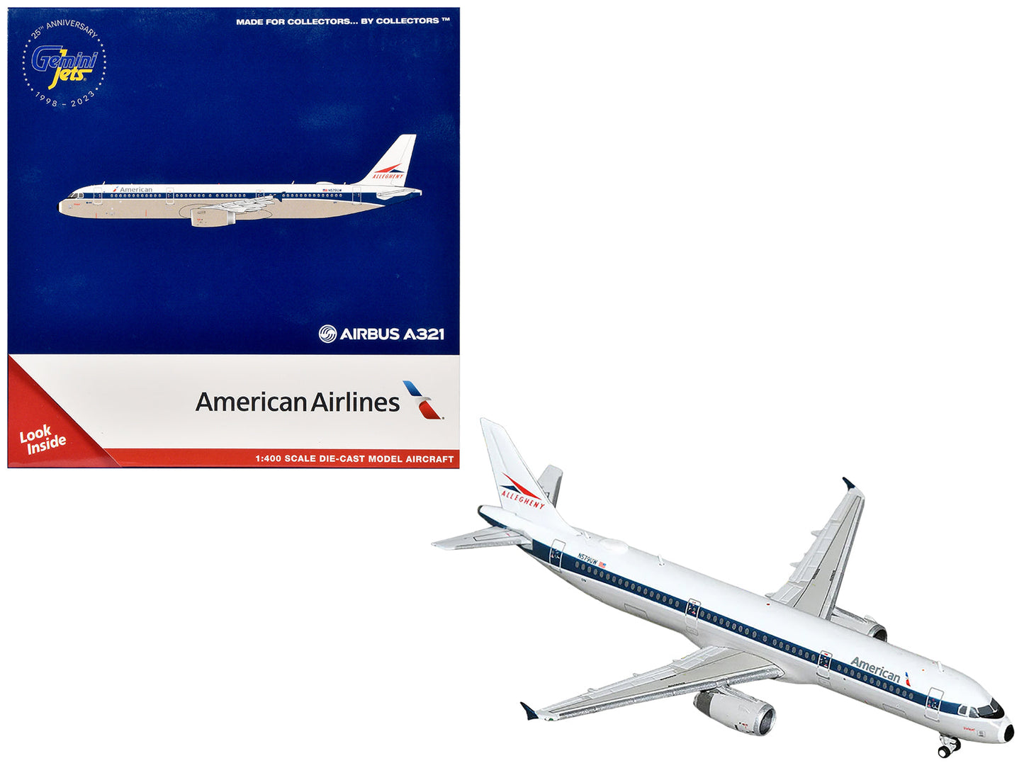 Airbus A321 Commercial Aircraft "American Airlines - Allegheny Heritage" (N579UW) White with Blue Stripes 1/400 Diecast Model Airplane