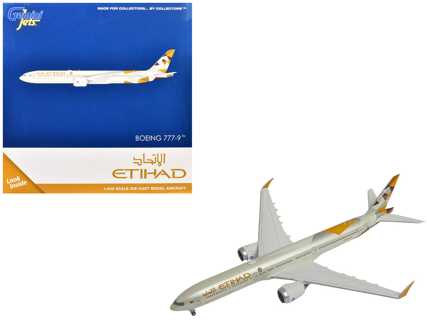 Boeing 777-9 Commercial Aircraft "Etihad Airways" (A6-FAA) Beige with Tail Graphics 1/400 Diecast Model Airplane