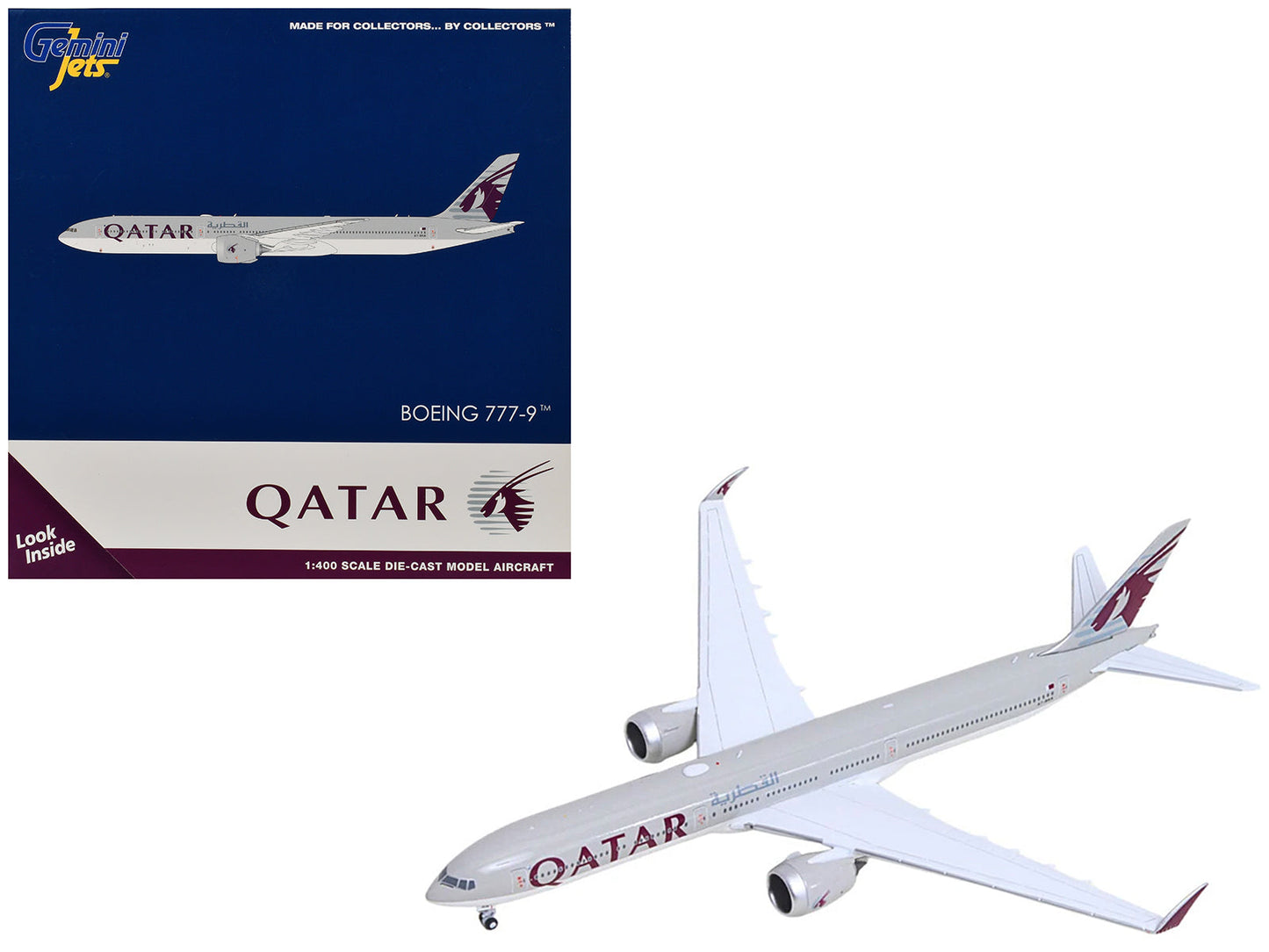 Boeing 777-9 Commercial Aircraft "Qatar Airways" (A7-BKA) Gray with Dark Red Tail Graphics 1/400 Diecast Model GeminiJets