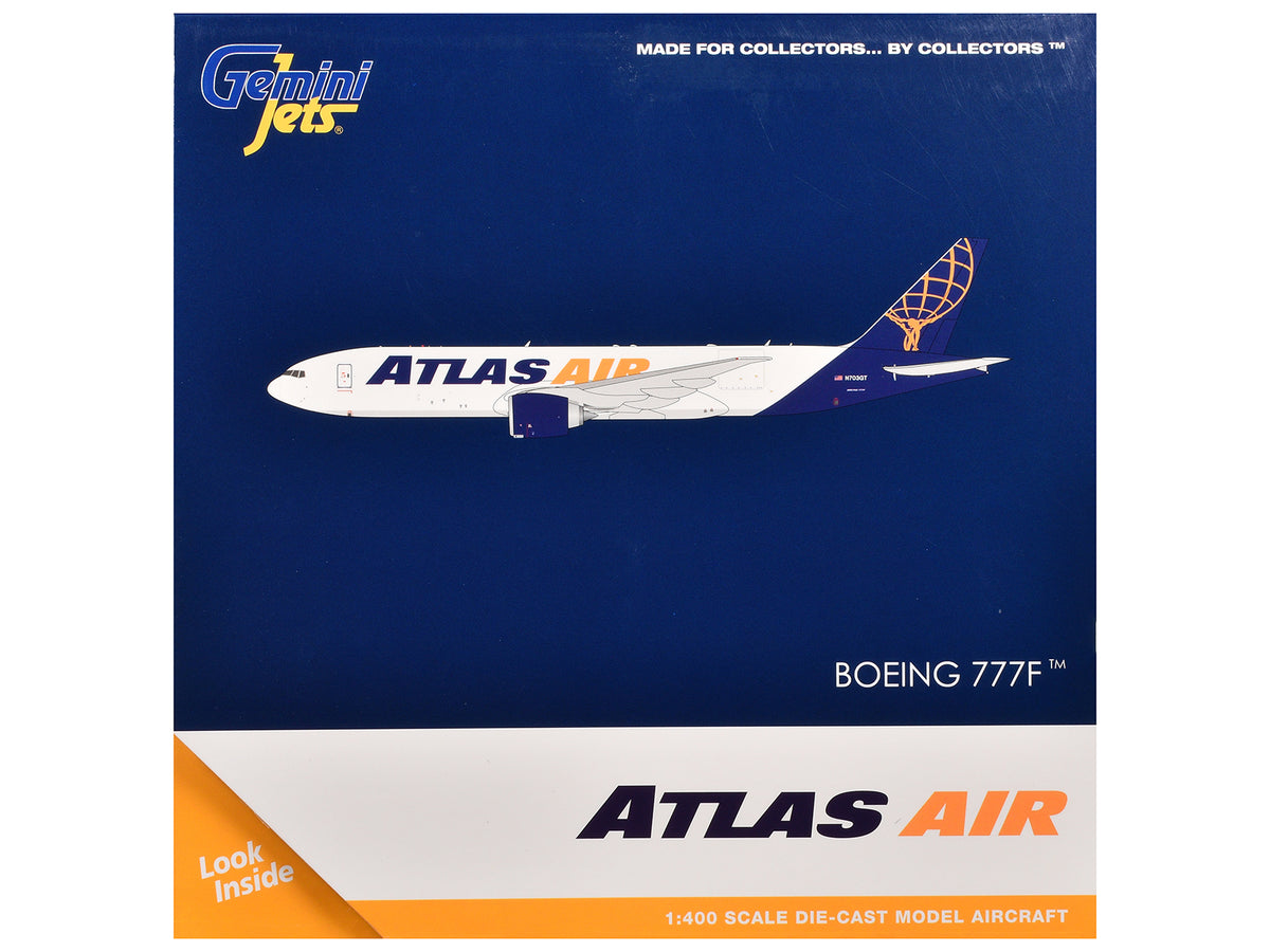 Boeing 777-200LR Commercial Aircraft "Atlas Air" (N703GT) White with Blue Tail 1/400 Diecast Model Airplane