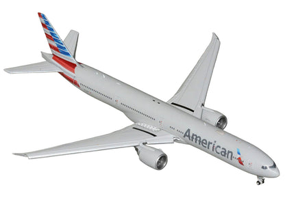 Boeing 777-300ER Commercial Aircraft with Flaps Down "American Airlines" (N722AN) Gray with Striped Tail 1/400 Diecast Model