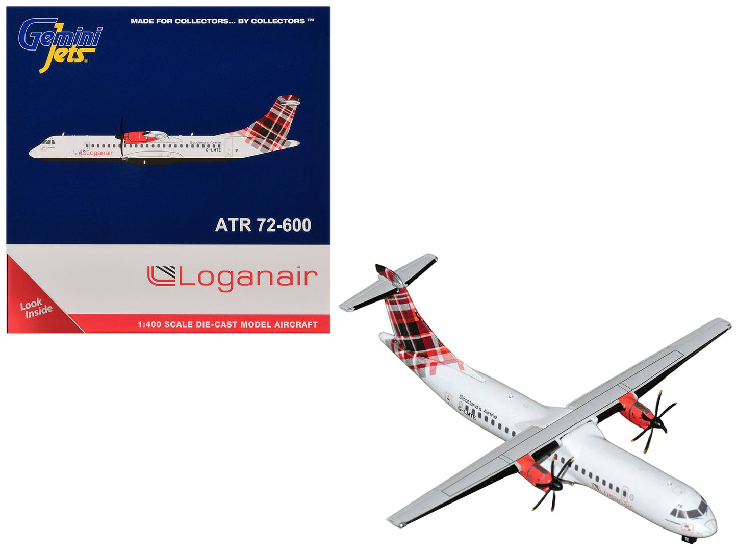 ATR 72-600 Commercial Aircraft "Loganair - Scotland's Airline" (G-LMTE) White with Red Plaid Tail 1/400 Diecast Model